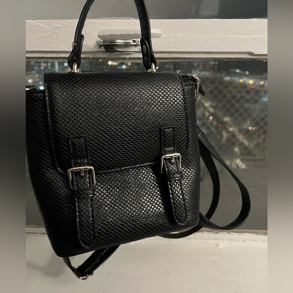Black Mini Backpack + shoulder or crossbody bag purse - Picture 1 of 12